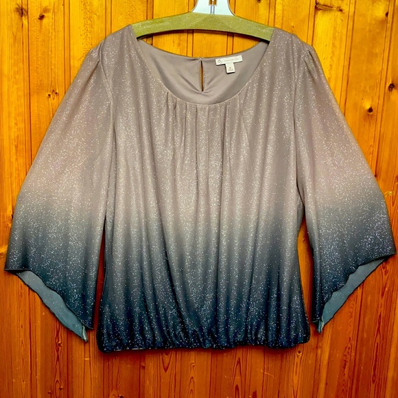 CB Established 1962 Beige-Black Party Sparkly Glitter Blouse Top Kimono Sleeves - Picture 2 of 13